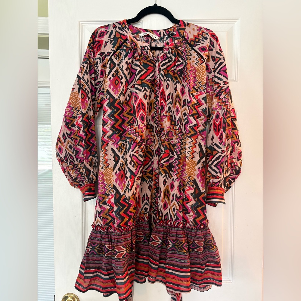 Zara The Angie Short Dress Geometric Print Long Sleeve Dress
